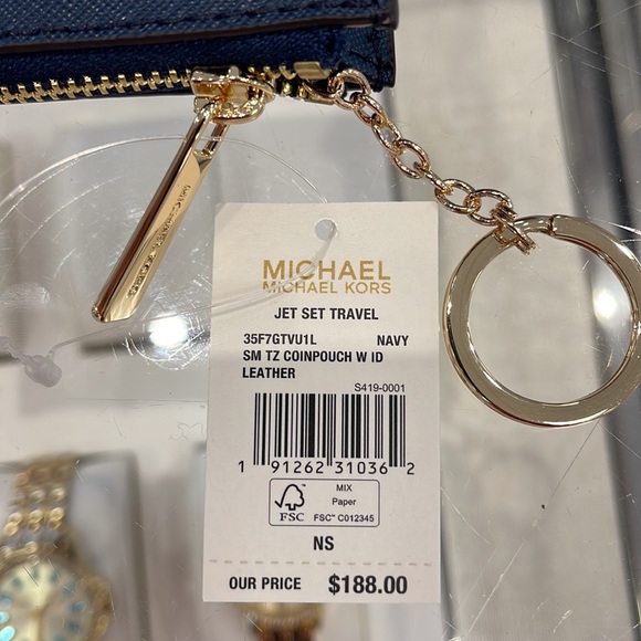 MICHAEL KORS SM TOP ZIP COINPOUCH WITH ID KEYCHAIN CARDHOLDER WALLET 
NAVY NWT - Picture 11 of 16